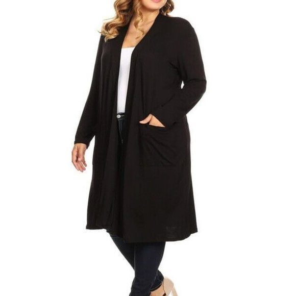 By Design Sweaters - Women’s Dusters Plus Size 1X BY Design Light Duster Cardigan With Pockets Black